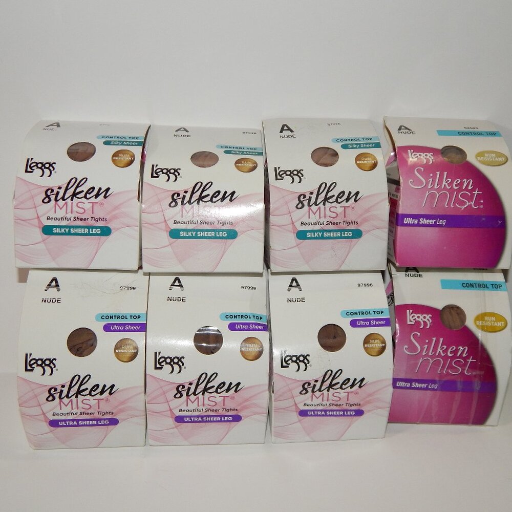 8 L'eggs Sz A Silken Mist NUDE Control Top Leggs Pantyhose Stockings